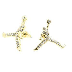 NEW MICHAEL JORDAN‎ GOLD - PLATED PAIR STUD EARRINGS CLEAR JUMPMAN JUMP MAN
